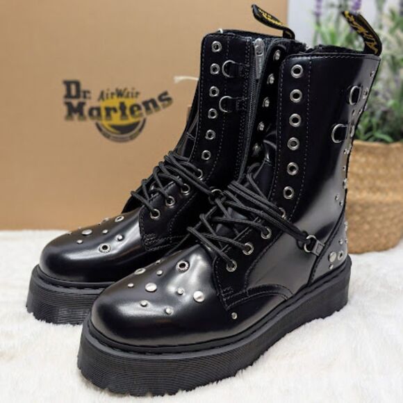 Dr. Martens Shoes - Dr. Martens Jadon Hi HDW Studded Black Buttero Leather Platform Boots UK 7 NIB